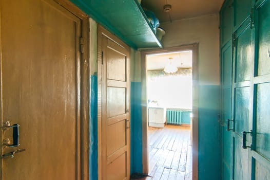 Russia, Moscow- May 14, 2018: interior room apartment. standard repair decoration in hostel. old not modern decor