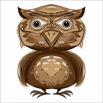 Stylized brown owl symmetrical front view vector.