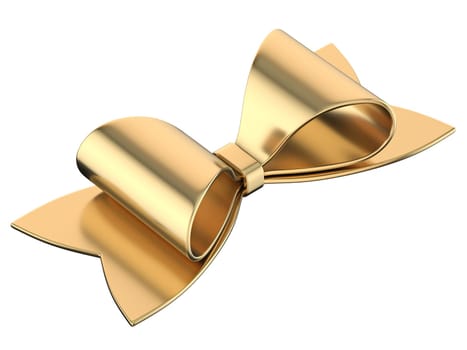 Simple golden ribbon bow 3D rendering illustration isolated on white background