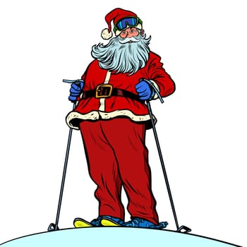 Santa Claus character on snow mountain merry Christmas and happy new year. Pop art retro vector illustration vintage kitsch drawing 50s 60s