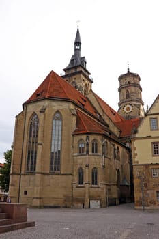 Stiftskirche church in Stuttgart Germany, the main church of the Evangelical-Lutheran Church in Wurttemberg, destroyed by the bombing raids 1944, restored in the 1950s but not in all details