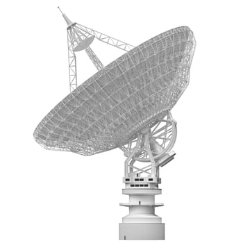 Huge satellite antenna dish for communication and signal reception out of the planet Earth. 3D illustration over white with clipping path included.
