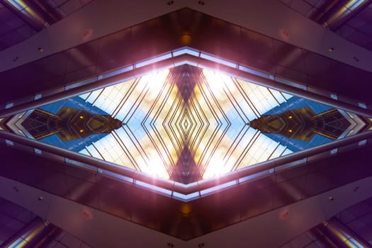 Abstract images flip effect of contemporary steel skyscraper .