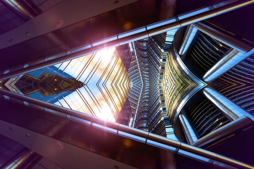 Abstract images flip effect of contemporary steel skyscraper .