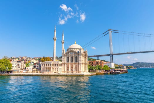 Ortakoy Mosque and view on the Bosphorus bridge in Istanbul.