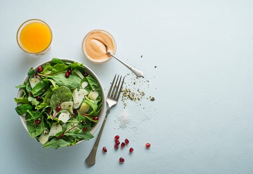 Healthy green salad with spinach and seeds. Home made meal. Concept for a tasty and healthy meal.