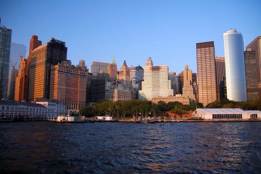 Sunset over Battery Park in New York