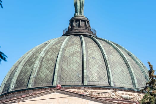Volgograd, Russia - August 26, 2019: Closeup dome on the building of the Volgograd planetarium