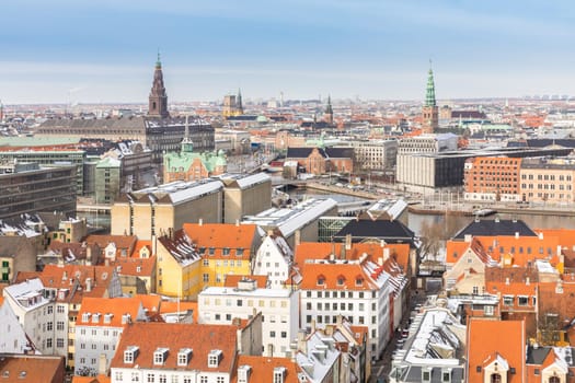 Aerial view of Copenhagen cityscape downtown