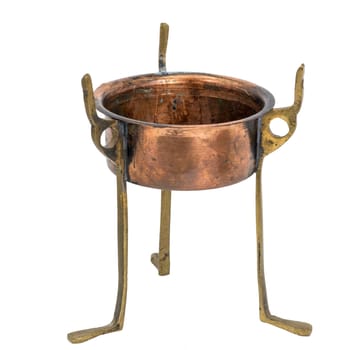 Old oriental censer base made of copper and brass released on white