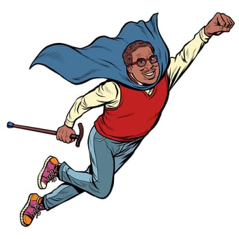 african man retired superhero. Health and longevity of older people. Pop art retro vector illustration drawing vintage kitsch