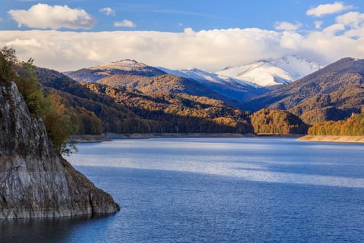 landscape with dam lake Vidraru in Romania