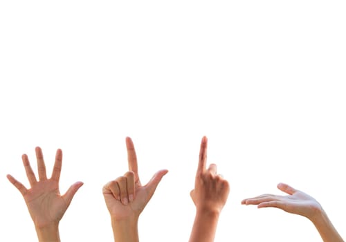close up of woman hands set on white background