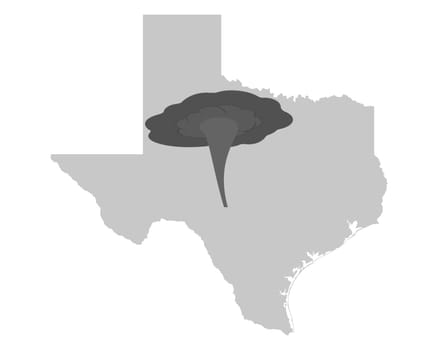 Karte von Texas und Tornadosymbol