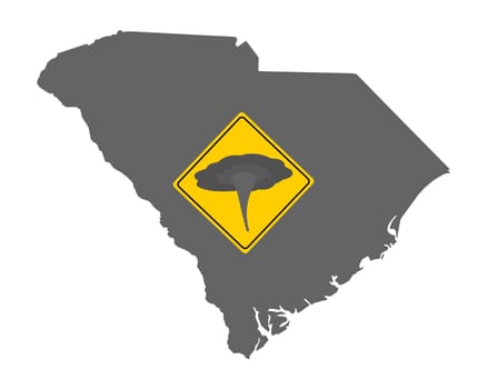 Karte von South Carolina mit Verkehrsschild Tornadowarnung