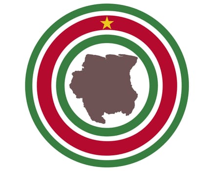 Landkarte von Surinam auf Hintergrund mit Fahne