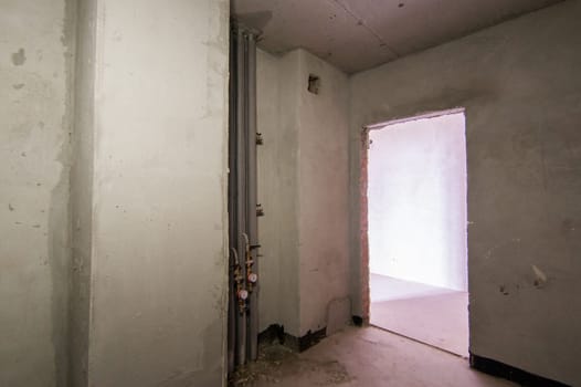 Russia, Moscow- May 16, 2019: interior room apartment. standard repair decoration in hostel. self-finish rough repair