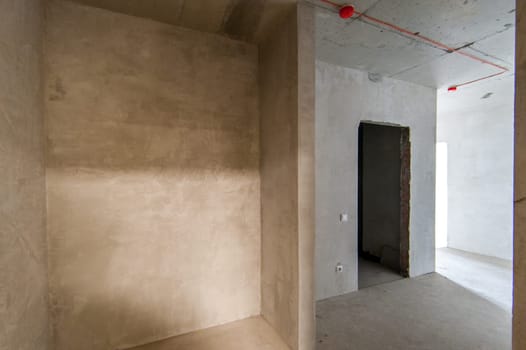 Russia, Moscow- May 16, 2019: interior room apartment. standard repair decoration in hostel. self-finish rough repair