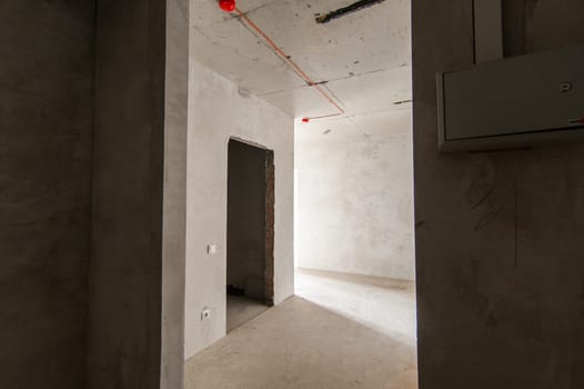 Russia, Moscow- May 16, 2019: interior room apartment. standard repair decoration in hostel. self-finish rough repair