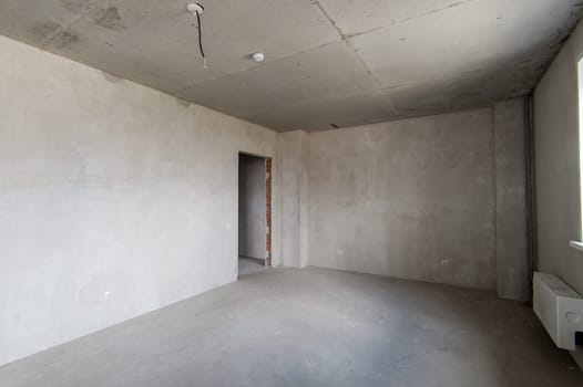 Russia, Moscow- May 16, 2019: interior room apartment. standard repair decoration in hostel. self-finish rough repair