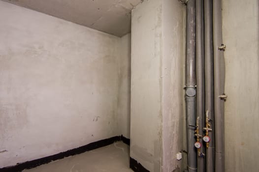 Russia, Moscow- May 16, 2019: interior room apartment. standard repair decoration in hostel. self-finish rough repair