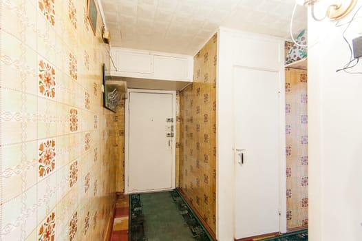 Russia, Moscow- May 16, 2019: interior room apartment. standard repair decoration in hostel. old not modern decor