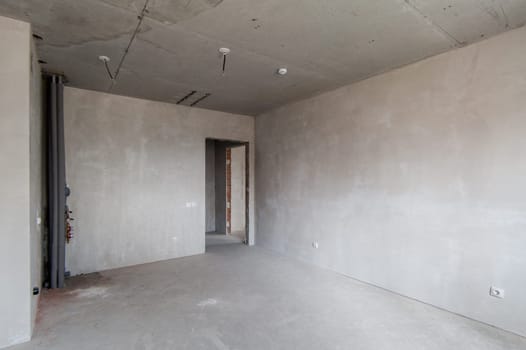 Russia, Moscow- May 16, 2019: interior room apartment. standard repair decoration in hostel. self-finish rough repair