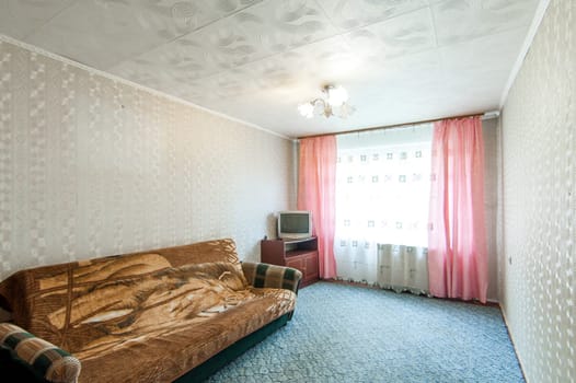 Russia, Moscow- May 16, 2019: interior room apartment. standard repair decoration in hostel
