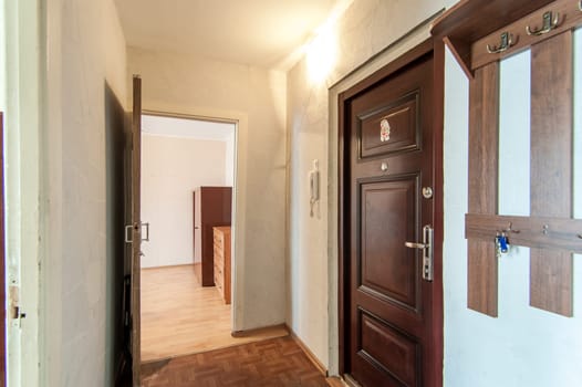 Russia, Moscow- May 16, 2019: interior room apartment. standard repair decoration in hostel. old not modern decor