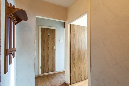 Russia, Moscow- May 16, 2019: interior room apartment. standard repair decoration in hostel. old not modern decor