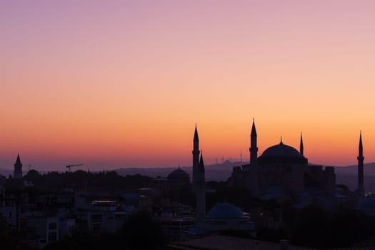 Hagia Sophia shadow view, beautiful sunset colours, Istanbul, Turkey.