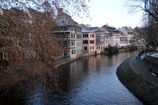 Colored houses on Strasbourg river in France