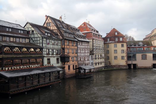 Colored houses on the river in the center of Strasbourg in France