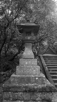 japanese stone lantern stone stairs foliage ancient black white