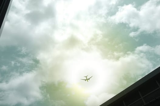 Silhouette Airplane in the beautiful sky