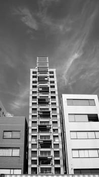 narrow apartment urban Japan density exterior architecture black white