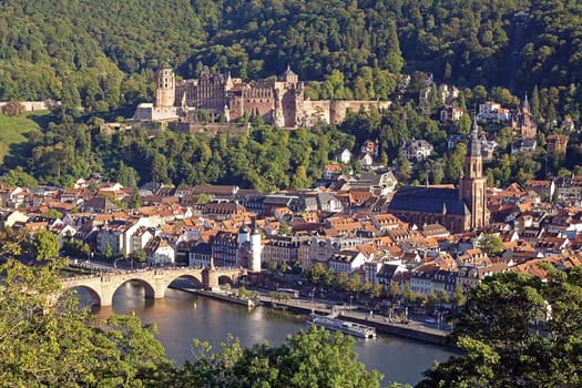 Heidelberg Castle with Old Bridge and Church of the Holy Spirit