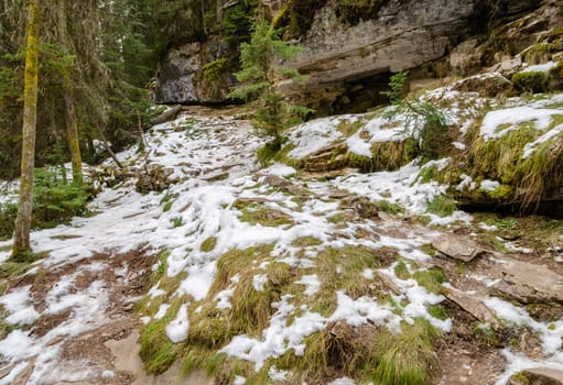 Winter scenery of Johnston Canyon trail in Banff National Park, Alberta, Canada