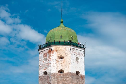 VYBORG, RUSSIA - JUNE 20, 2015: Architecture of old town Vyborg, Russia, Europe. Saint Olaf tower on summer day.