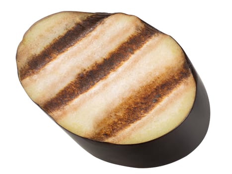Grilled aubergine slice with grill streaks, isolated