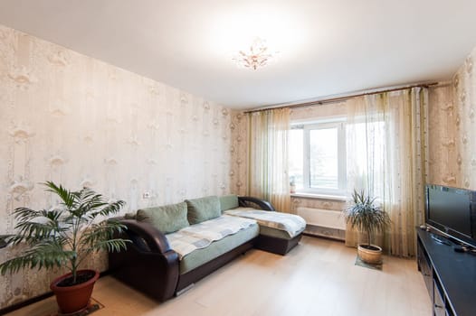 Russia, Moscow- May 17, 2019: interior room apartment. standard repair decoration in hostel