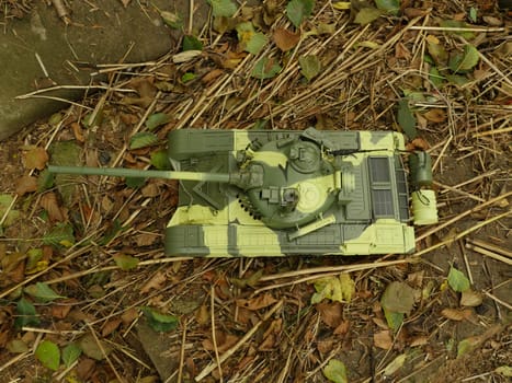 tank T-72 green camouflage, view from above