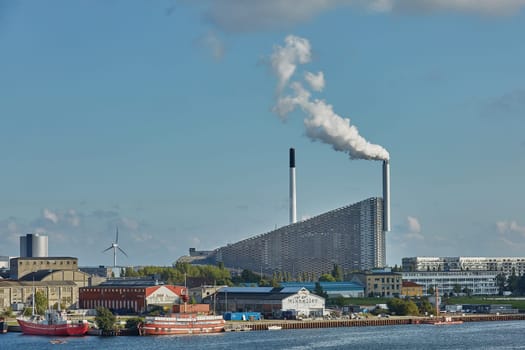 COPENHAGEN, DENMARK - MAY 25, 2017: Amager Bakke / Copenhill Waste-to-Energy Power Plant in Copenhagen. The rooftop ski area opens Friday 4 October 2019.