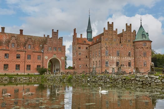 FUNEN, DENMARK - SEPTEMBER 17, 2017: Egeskov Castle is Europe's best preserved Renaissance water castle and it's located in the south of the island of Funen in Denmark