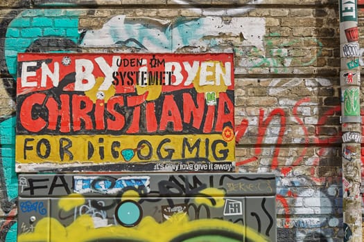 COPENHAGEN, DENMARK - JUNE 28, 2017: Freetown Christiania is an intentional community and commune of about 850 to 1,000 residents, in the borough of Christianshavn.