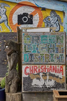 COPENHAGEN, DENMARK - JUNE 28, 2017: Freetown Christiania is an intentional community and commune of about 850 to 1,000 residents, in the borough of Christianshavn.