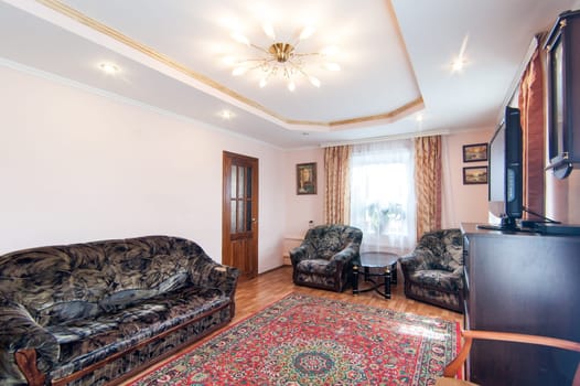 Russia, Moscow- May 17, 2019: interior room apartment. standard repair decoration in hostel