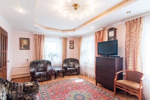 Russia, Moscow- May 17, 2019: interior room apartment. standard repair decoration in hostel