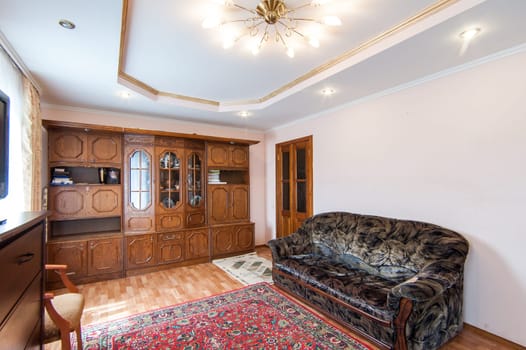 Russia, Moscow- May 17, 2019: interior room apartment. standard repair decoration in hostel