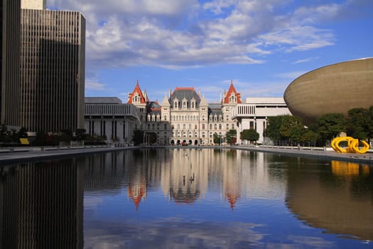 New York State Capitol building and the Egg in Empire State Plaza in Albany